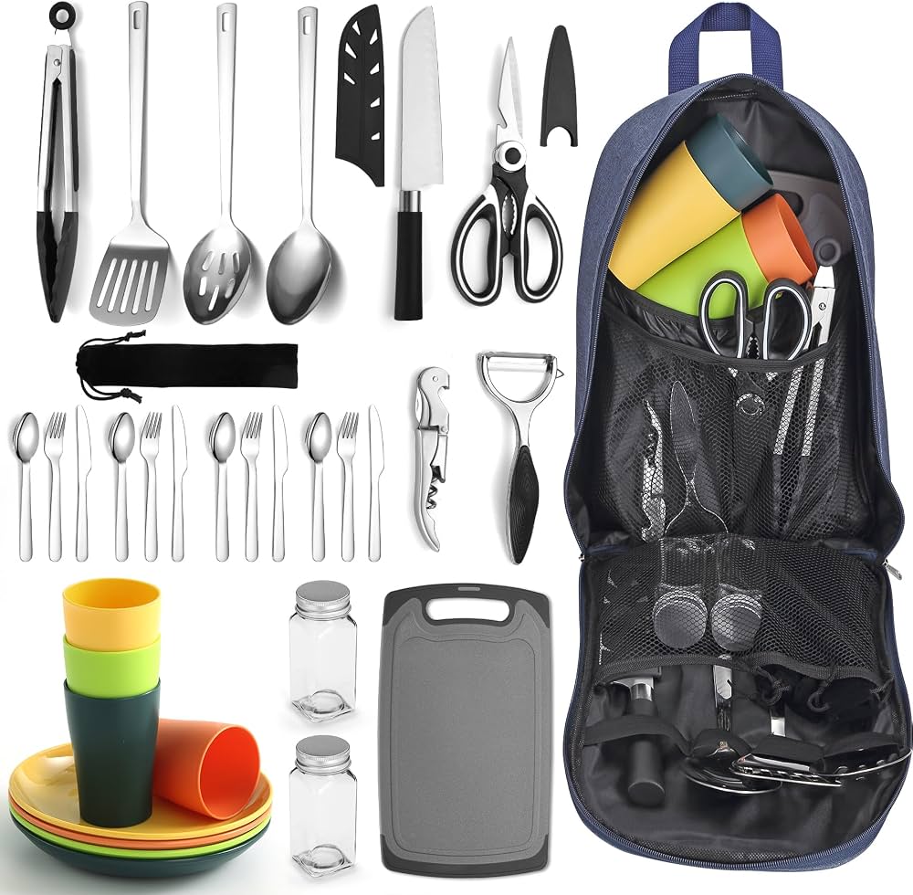 CampChef 24-Piece Stainless Steel Cooking & Dining Utensil Roll